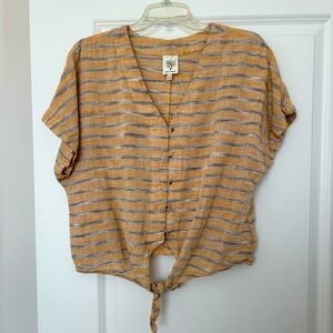 NWOT Womens Self Esteem Short Sleeve Striped Crop Top - Size L